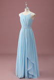 Sky Blue A Line Spaghetti Straps Ruffles Junior Bridesmaid Dress