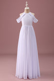 White A Line Off The Shoulder Chiffon Ruched Junior Bridesmaid Dress