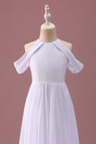 White A Line Off The Shoulder Chiffon Ruched Junior Bridesmaid Dress