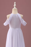 White A Line Off The Shoulder Chiffon Ruched Junior Bridesmaid Dress