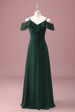 Dark Green A Line Off The Shoulder Ruffles Junior Bridesmaid Dress