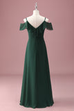 Dark Green A Line Off The Shoulder Ruffles Junior Bridesmaid Dress