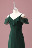 Dark Green A Line Off The Shoulder Ruffles Junior Bridesmaid Dress