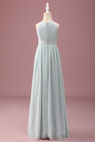 Mint Halter A-Line Pleated Long Junior Bridesmaid Dress