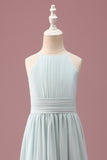 Mint Halter A-Line Pleated Long Junior Bridesmaid Dress