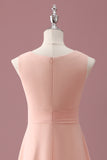 Peach Square Neck Pleated Chiffon A Line Junior Bridesmaid Dress