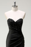 Sparkly Sweetheart Black Long Sequin Prom Dress With Slit