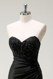 Sparkly Sweetheart Black Long Sequin Prom Dress With Slit