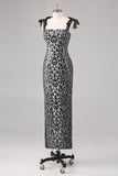 Sparkly Grey Leopard Sheath Tie Straps Formal Dress