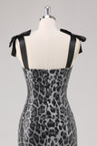 Sparkly Grey Leopard Sheath Tie Straps Formal Dress