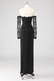 Black Sheath Corset Cold Shoulder Lace Formal Dress With Long Sleeves