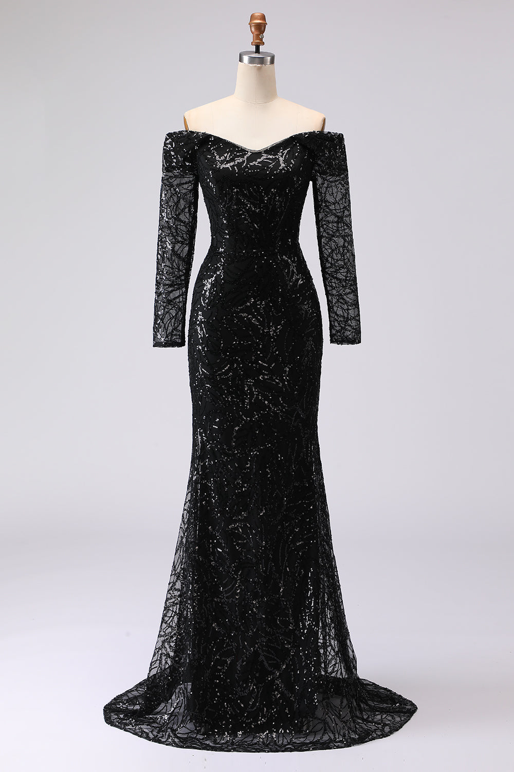 ZAPAKA Women Black Formal Dress Sheath Off The Shoulder Long Sleeves Mesh And Lace Long Formal Wear Dress ZAPAKA Women Black Formal Dress Sheath Off The Shoulder Long Sleeves Mesh And Lace Long Formal Wear Dress