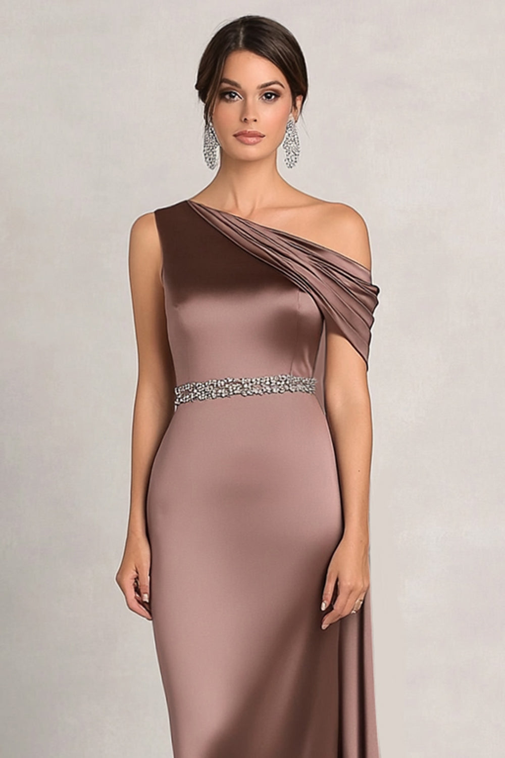 ZAPAKA Women Sparkly Taupe Long Formal Dress Sheath One Shoulder Rhinestones Satin Evening Dress, Taupe / US6 ZAPAKA Women Sparkly Taupe Long Formal Dress Sheath One Shoulder Rhinestones Satin Evening Dress, Taupe / US6