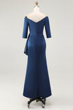 Navy Mermaid Strapless Mother of The Bride Dress