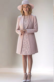 Blush Long Sleeves Appliqued 2 Piece Mother of The Bride Dress