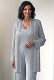 Light Grey 2 Piece Lace Mother of Bride Pant Suits