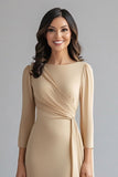 Champagne Long Sleeve Ruched Mother of the Bride Dress