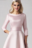 Pink Satin A Line Tea Length Mother of the Bride Dress