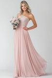 Blush A Line One Shoulder Lace Chiffon Bridesmaid Dress