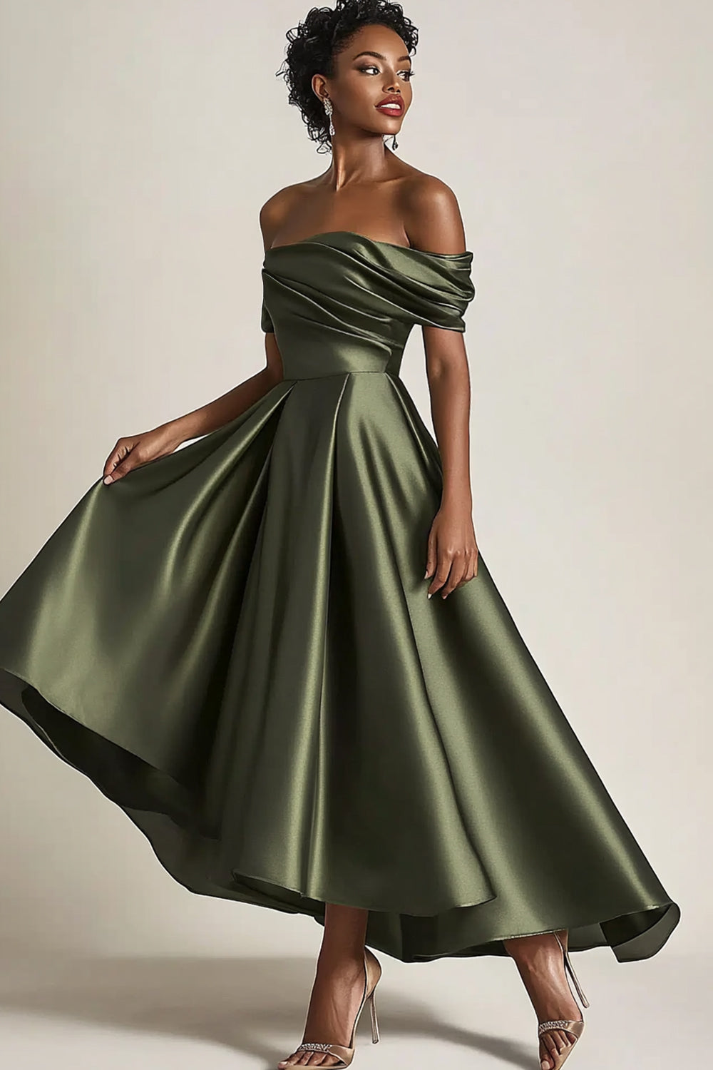 ZAPAKA Women Olive Long Mother of the Bride Dress A-Line Off the Shoulder Ruched Satin Evening Dress, Olive / US18W ZAPAKA Women Olive Long Mother of the Bride Dress A-Line Off the Shoulder Ruched Satin Evening Dress, Olive / US18W