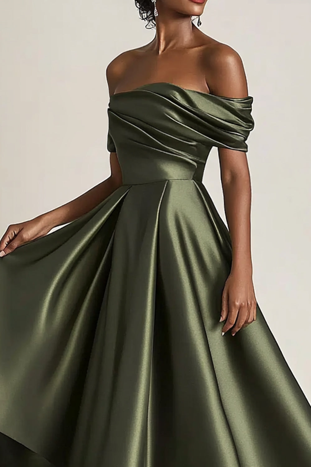 ZAPAKA Women Olive Long Mother of the Bride Dress A-Line Off the Shoulder Ruched Satin Evening Dress, Olive / US18W ZAPAKA Women Olive Long Mother of the Bride Dress A-Line Off the Shoulder Ruched Satin Evening Dress, Olive / US18W