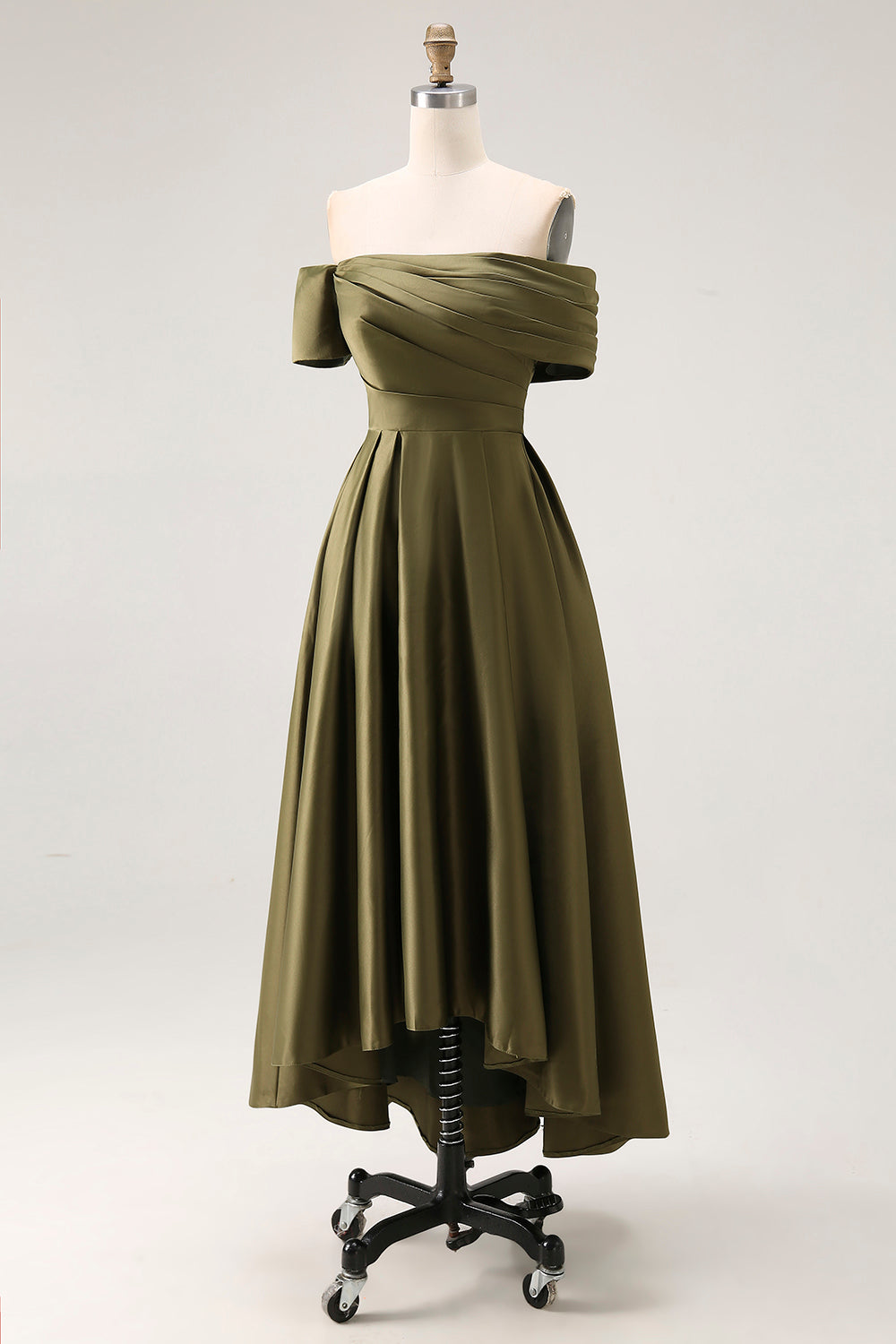Zapaka Women Olive Mother of The Bride Dress A-Line Off The Shoulder Ruched Satin Formal Dress, Olive / US16W Zapaka Women Olive Mother of The Bride Dress A-Line Off The Shoulder Ruched Satin Formal Dress, Olive / US16W