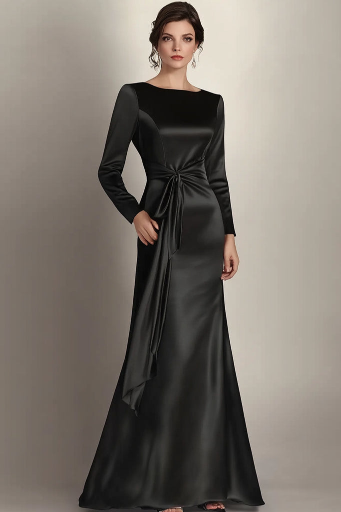 ZAPAKA Women Black Long Mother of the Bride Dress Mermaid Long Sleeves