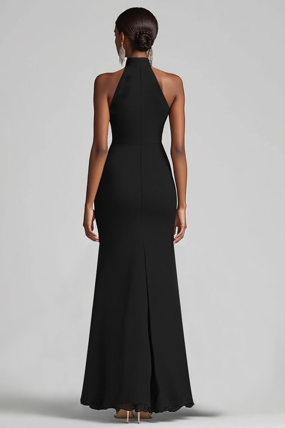 Zapaka Women Black Choir Dress with Ruffled Slit Mermaid Halter Long Formal Dress, Black / US8 Zapaka Women Black Choir Dress with Ruffled Slit Mermaid Halter Long Formal Dress, Black / US8