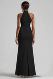 Halter Neck Black Ruffles Mermaid Long Formal Dress with Slit