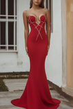 Mermaid Red Strapless Long Formal Dress