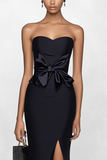 Strapless Mermaid Black Long Celebrity Dress with Slit