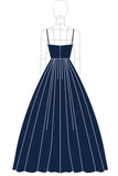 Sweetheart Navy Spaghetti Straps Long Satin Ball Gown with Side Invisible Pockets