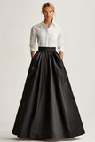 Full Length Black Satin A Line Skirt with Pockets