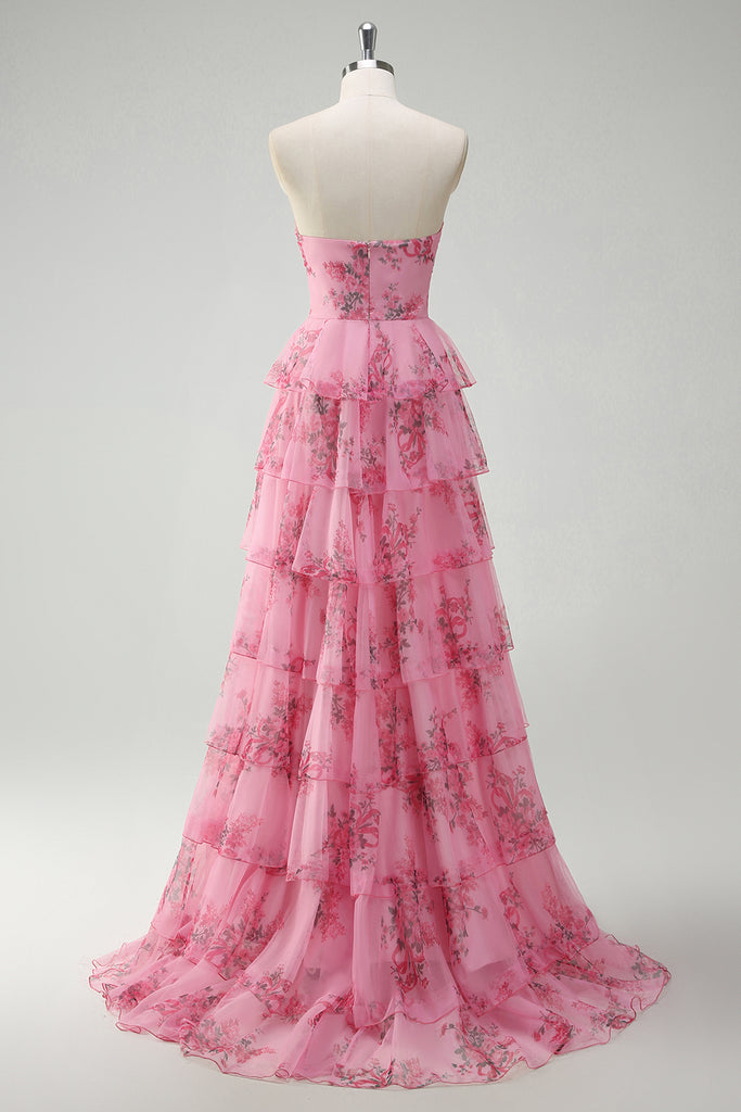 Pale Blush Floral Square Neck Regular Straps Sheath Lace Up Formal Evening Dress