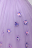 Sparkly Lilac Ball Gown Off the Shoulder Puff Sleeves Tulle Quinceanera Dress with 3D Flowers