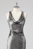 Silver Grey Sheath Swing Collar Formal Dress