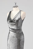 Silver Grey Sheath Swing Collar Formal Dress