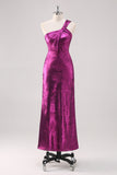 Fuchsia One Shoulder Floor Length Sheath Formal Dress