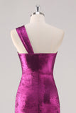 Fuchsia One Shoulder Floor Length Sheath Formal Dress