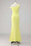 Simple Mermaid Lemon One Shoulder Long Formal Dress