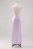 Simple Lilac Sheath Lace-Up Back Formal Dress