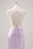 Simple Lilac Sheath Lace-Up Back Formal Dress