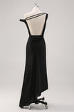 Black Cold Shoulder Sheath Asymmetrical Formal Dress