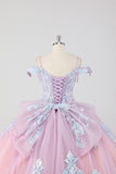 Princess Blush Pink Off the Shoulder Sequined Rhinestones Tulle Quinceanera Dress with Bow