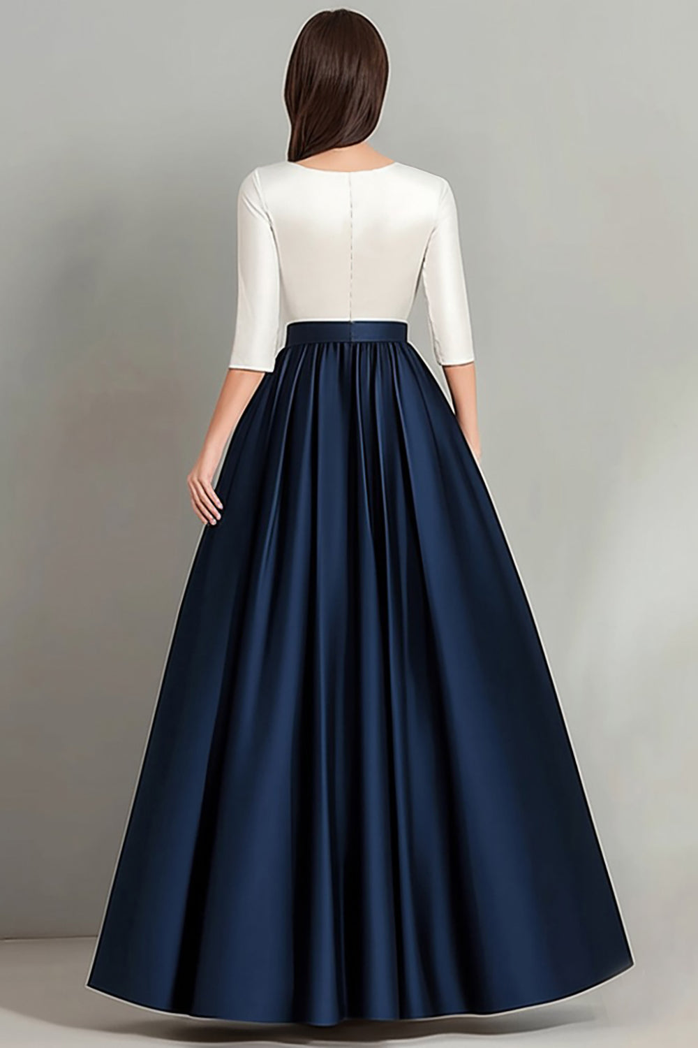 Zapaka Women White Navy Mother Of Bride Dress A Line Boat Neck Half Sleeves Ruched Long Mother Wedding Dress, White+Navy / US10 Zapaka Women White Navy Mother Of Bride Dress A Line Boat Neck Half Sleeves Ruched Long Mother Wedding Dress, White+Navy / US10