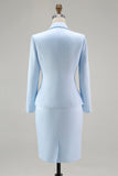 Blue 2-Piece Satin Mother of the Bride Dress With Embroidery