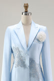 Blue 2-Piece Satin Mother of the Bride Dress With Embroidery