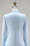 Blue 2-Piece Satin Mother of the Bride Dress With Embroidery