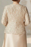 Champagne A Line Two Piece Plus Size Mother Of The Bride Dress with Long Sleeve