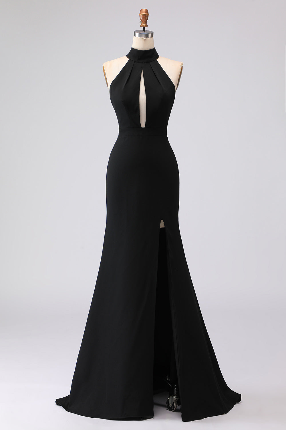 Zapaka Women Black Formal Dress With Slit Mermaid Halter Neck With Hook Satin Formal Wear Dress ZAPAKA Zapaka Women Black Formal Dress With Slit Mermaid Halter Neck With Hook Satin Formal Wear Dress ZAPAKA